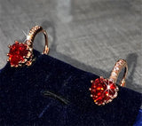 Red Heart Cubic Zircon Hoop Earrings Rose Plated Engagement Bijoux E014