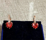Red Heart Cubic Zircon Hoop Earrings Rose Plated Engagement Bijoux E014