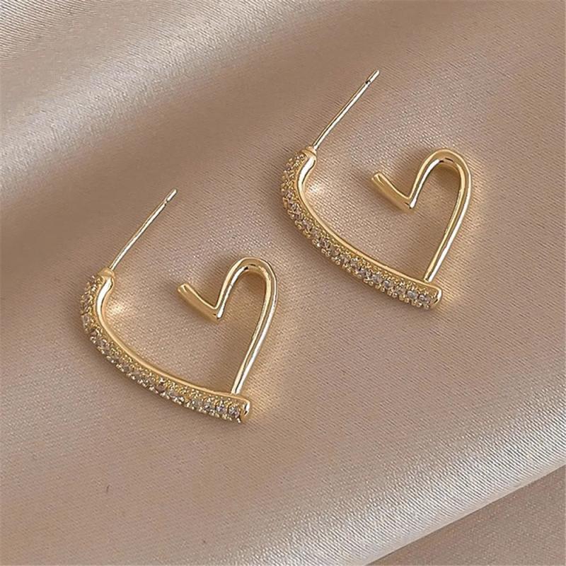 925 Silver Needle Zircon Love Earrings Real Plating
