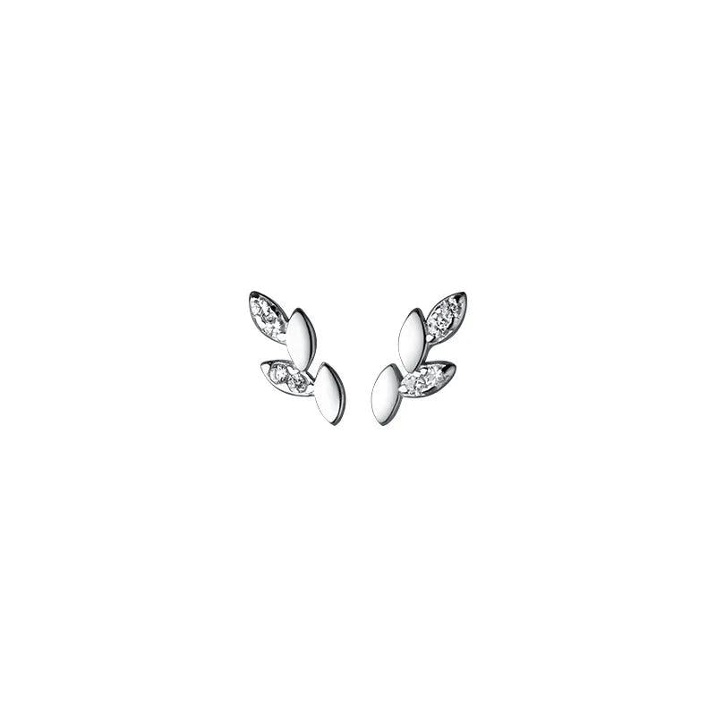 925 Silver Zircon Leaf Stud Earrings 18k Plated for Women