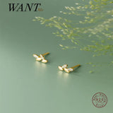 925 Silver Zircon Leaf Stud Earrings 18k Plated for Women