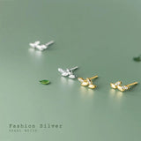 925 Silver Zircon Leaf Stud Earrings 18k Plated for Women