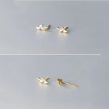 925 Silver Zircon Leaf Stud Earrings 18k Plated for Women