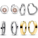 925 Silver Rose Double Circle Heart Hoop Earrings