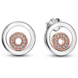 925 Silver Rose Double Circle Heart Hoop Earrings
