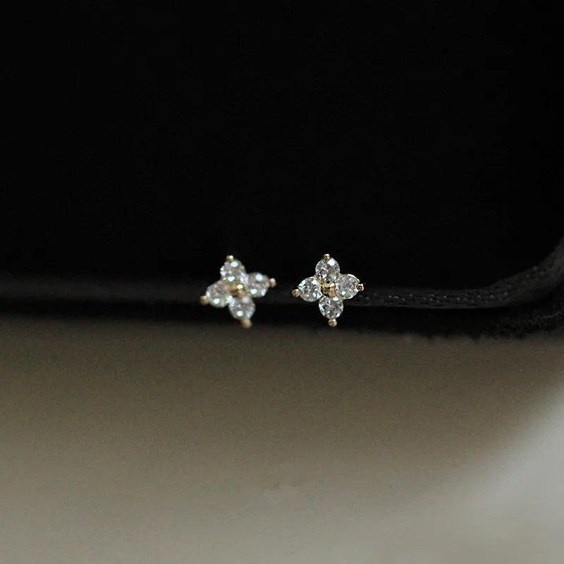 925 Silver Zircon Small Flowers Stud Earrings For Women