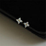 925 Silver Zircon Small Flowers Stud Earrings For Women