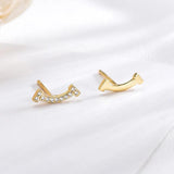 925 Silver Asymmetrical Smile Stud Earrings 18K Plated Women Solid Jewelry
