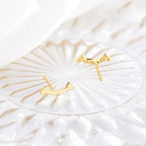 925 Silver Asymmetrical Smile Stud Earrings 18K Plated Women Solid Jewelry