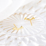 925 Silver Asymmetrical Smile Stud Earrings 18K Plated Women Solid Jewelry