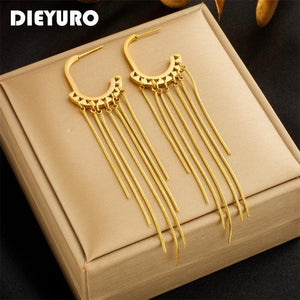 316L Stainless Steel Geometric Tassel Earrings Waterproof Jewelry