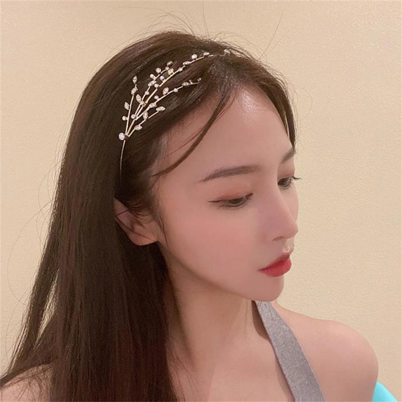 Golden Crystal Headband Leaf Shaped Crown Wedding Hair Jewelry