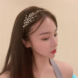 Golden Crystal Headband Leaf Shaped Crown Wedding Hair Jewelry