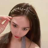Golden Crystal Headband Leaf Shaped Crown Wedding Hair Jewelry
