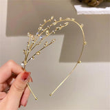 Golden Crystal Headband Leaf Shaped Crown Wedding Hair Jewelry