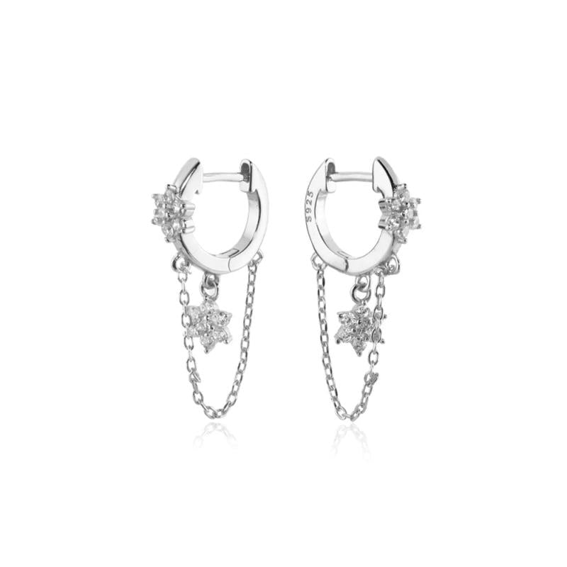 925 Silver Flower Chain Drop Earrings Wedding Jewelry