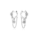 925 Silver Flower Chain Drop Earrings Wedding Jewelry