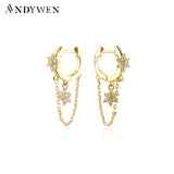 925 Silver Flower Chain Drop Earrings Wedding Jewelry