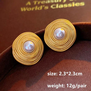 Vintage Round Pearl Stud Earrings 925 Silver Needles