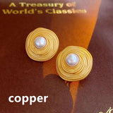 Vintage Round Pearl Stud Earrings 925 Silver Needles