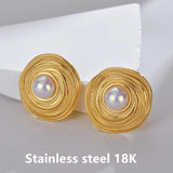Vintage Round Pearl Stud Earrings 925 Silver Needles