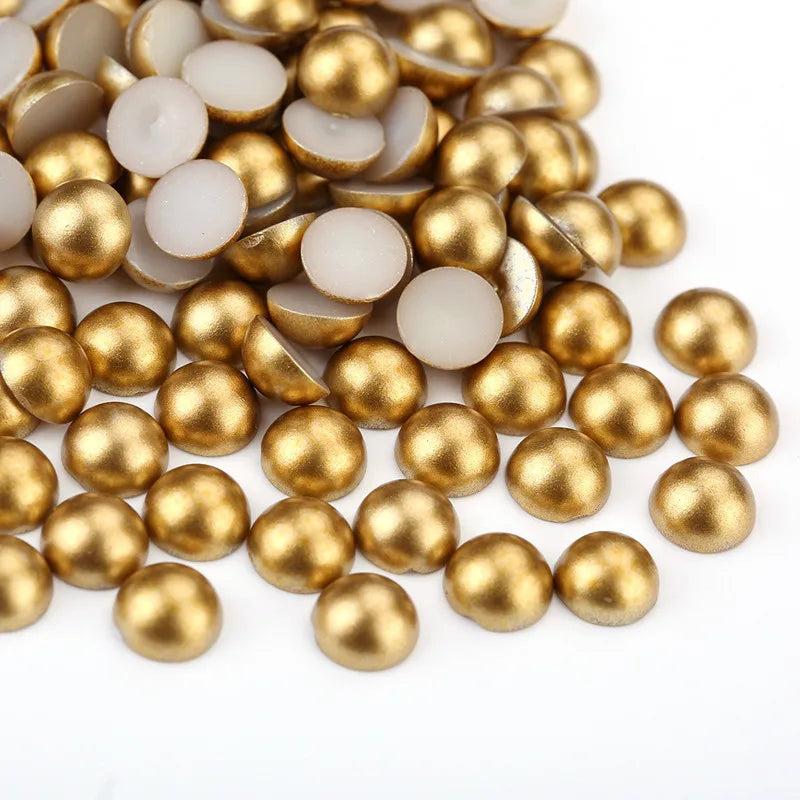 Golden/Silver Half Round Pearl Beads 2-10mm Acrylic Flatback Loose Beads