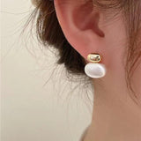 Silver Oval Beans Metal Brushed Pendant Earrings