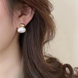 Silver Oval Beans Metal Brushed Pendant Earrings