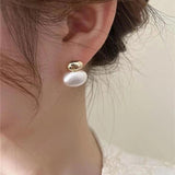Silver Oval Beans Metal Brushed Pendant Earrings