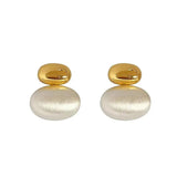 Silver Oval Beans Metal Brushed Pendant Earrings