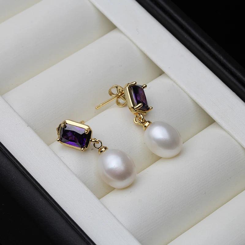 Natural Freshwater Pearl Earrings, Gold Plated Drop Earrings