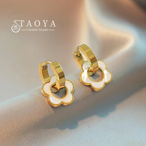 Shell Flower Pendant Stainless Steel Earrings for Women