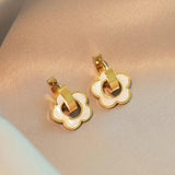 Shell Flower Pendant Stainless Steel Earrings for Women