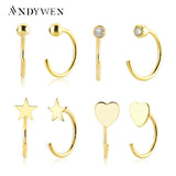 925 Sterling Silver Plain Round Ball Star Heart Stud Earring No Clips