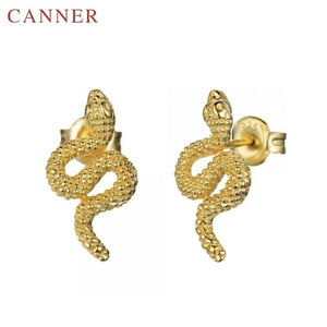 Silver Punk Snake Stud Earrings 925 Sterling Silver Minimalist Jewelry
