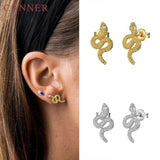 Silver Punk Snake Stud Earrings 925 Sterling Silver Minimalist Jewelry