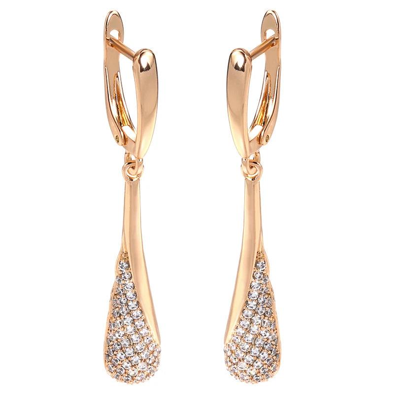 Rose Plated Drop Shape Zircon Dangle Earrings - Vintage Wedding Jewelry