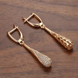 Rose Plated Drop Shape Zircon Dangle Earrings - Vintage Wedding Jewelry