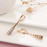 Rose Plated Drop Shape Zircon Dangle Earrings - Vintage Wedding Jewelry