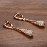 Rose Plated Drop Shape Zircon Dangle Earrings - Vintage Wedding Jewelry