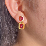 Burgundy Enamel Heart Earrings Metal Love Dangle Vintage Jewelry