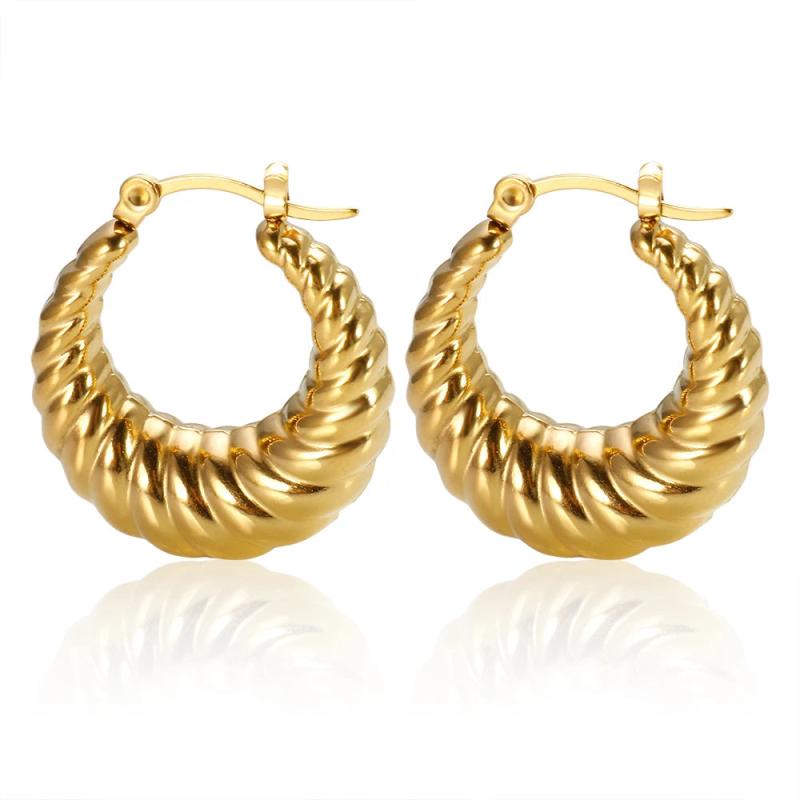 Vintage Stainless Steel CC Croissant Hoop Earrings 18K Plated