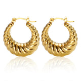Vintage Stainless Steel CC Croissant Hoop Earrings 18K Plated