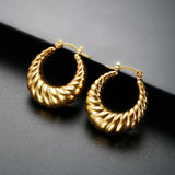 Vintage Stainless Steel CC Croissant Hoop Earrings 18K Plated