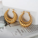 Vintage Stainless Steel CC Croissant Hoop Earrings 18K Plated