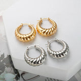 Vintage Stainless Steel CC Croissant Hoop Earrings 18K Plated