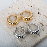 Vintage Stainless Steel CC Croissant Hoop Earrings 18K Plated
