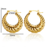 Vintage Stainless Steel CC Croissant Hoop Earrings 18K Plated