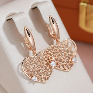 Heart Shape Zircon 585 Pendant Earrings Wedding Jewelry