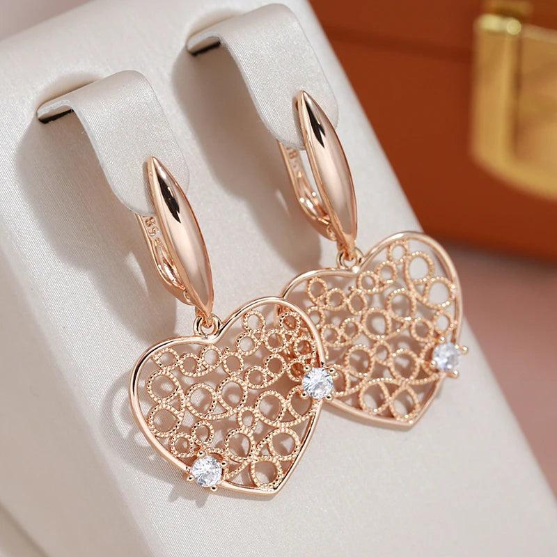 Heart Shape Zircon 585 Pendant Earrings Wedding Jewelry